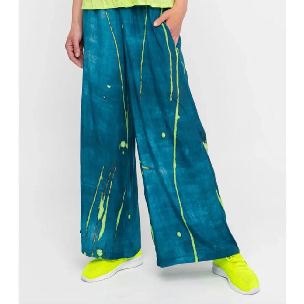 Ozai N Ku Wide Leg Breeze Pants Neon Ocean Women's Size 2XL Artsy Layering